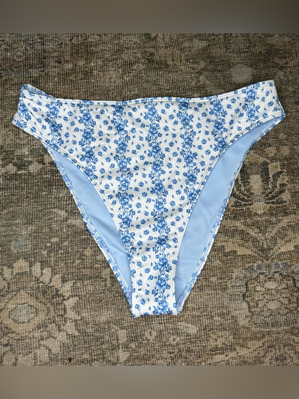 Hollister Womens Curvy High-Leg High-Waist Ribbed Cheeky Bikini Bottom Sz L NWOT